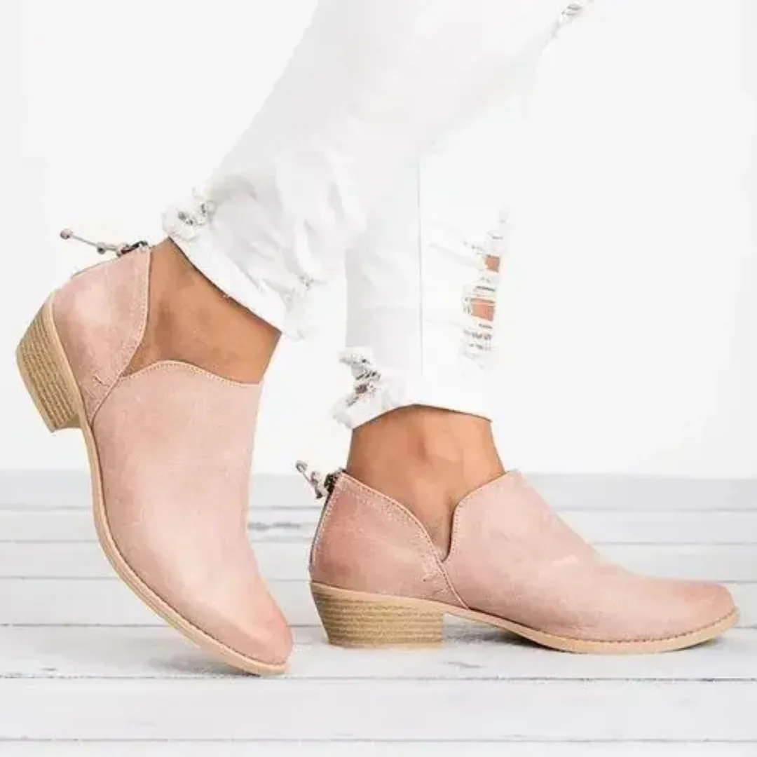 Women's Low Ankle Heeled Boots | Slip On