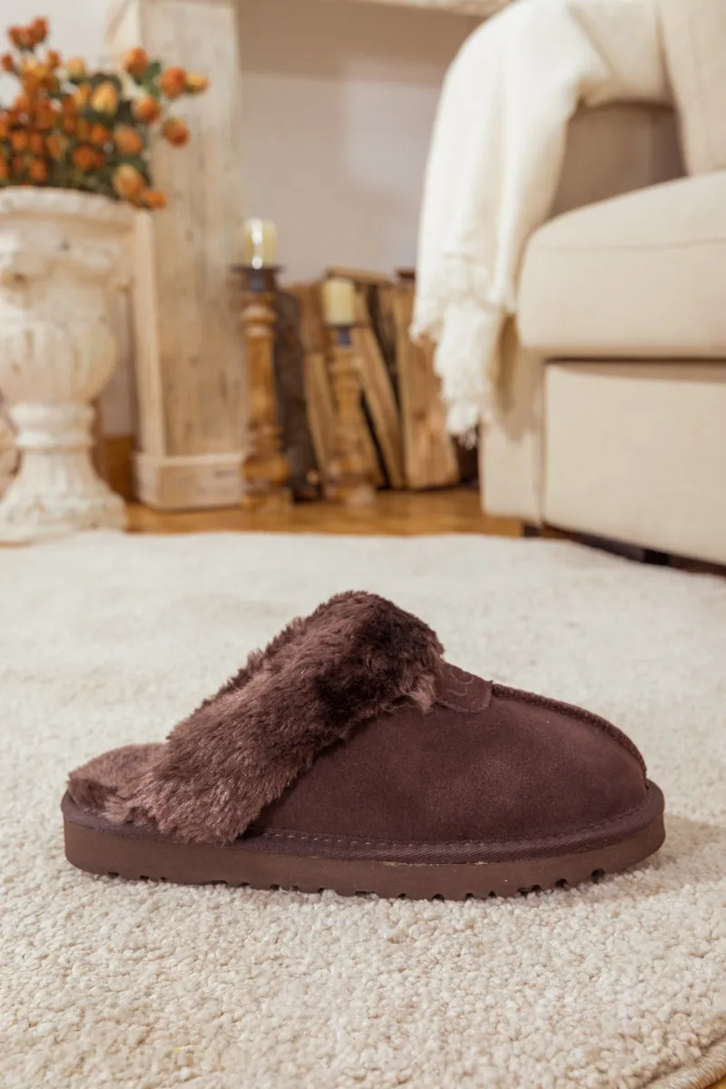 Wool Lined Suede Slipper Brown