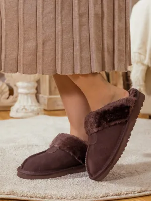 Wool Lined Suede Slipper Brown