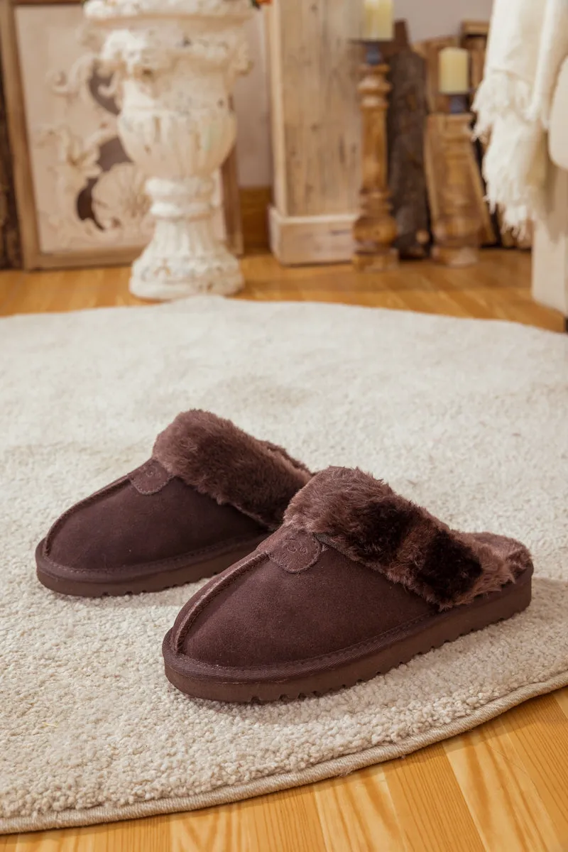 Wool Lined Suede Slipper Brown