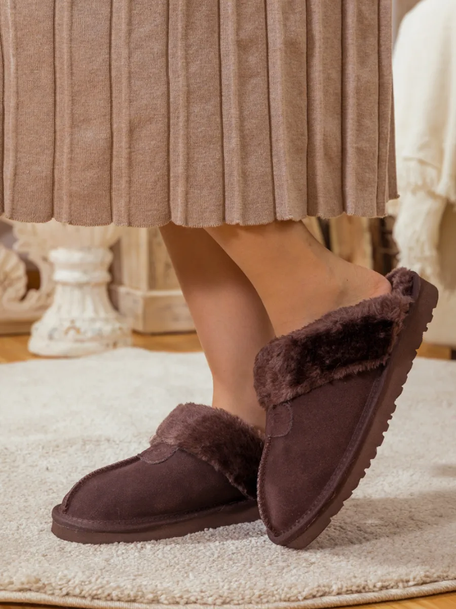 Wool Lined Suede Slipper Brown