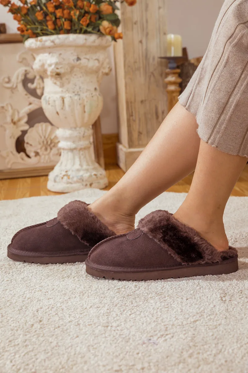 Wool Lined Suede Slipper Brown