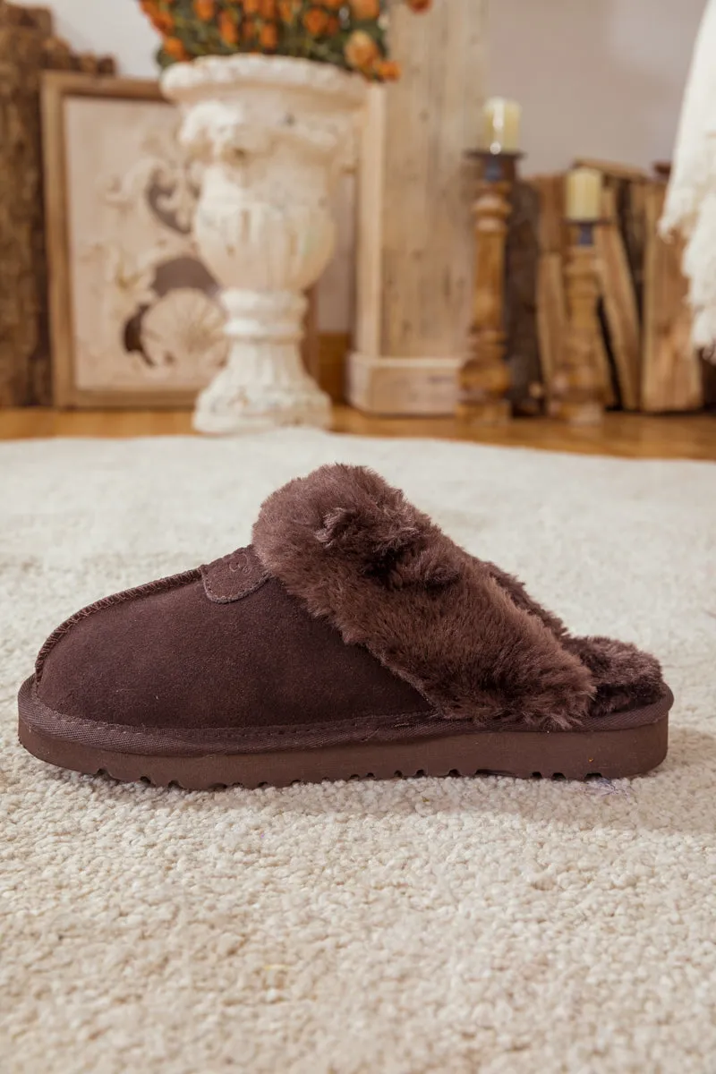 Wool Lined Suede Slipper Brown