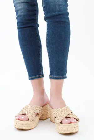 Woven Platform Chunky Heel Sandal - Natural