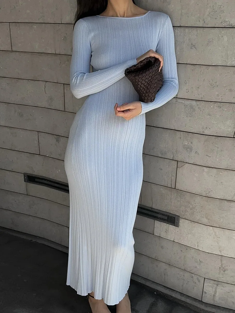 Wsevypo Fall Casual Knit Ribbed Bodycon Long Dress