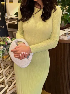 Wsevypo Fall Casual Knit Ribbed Bodycon Long Dress