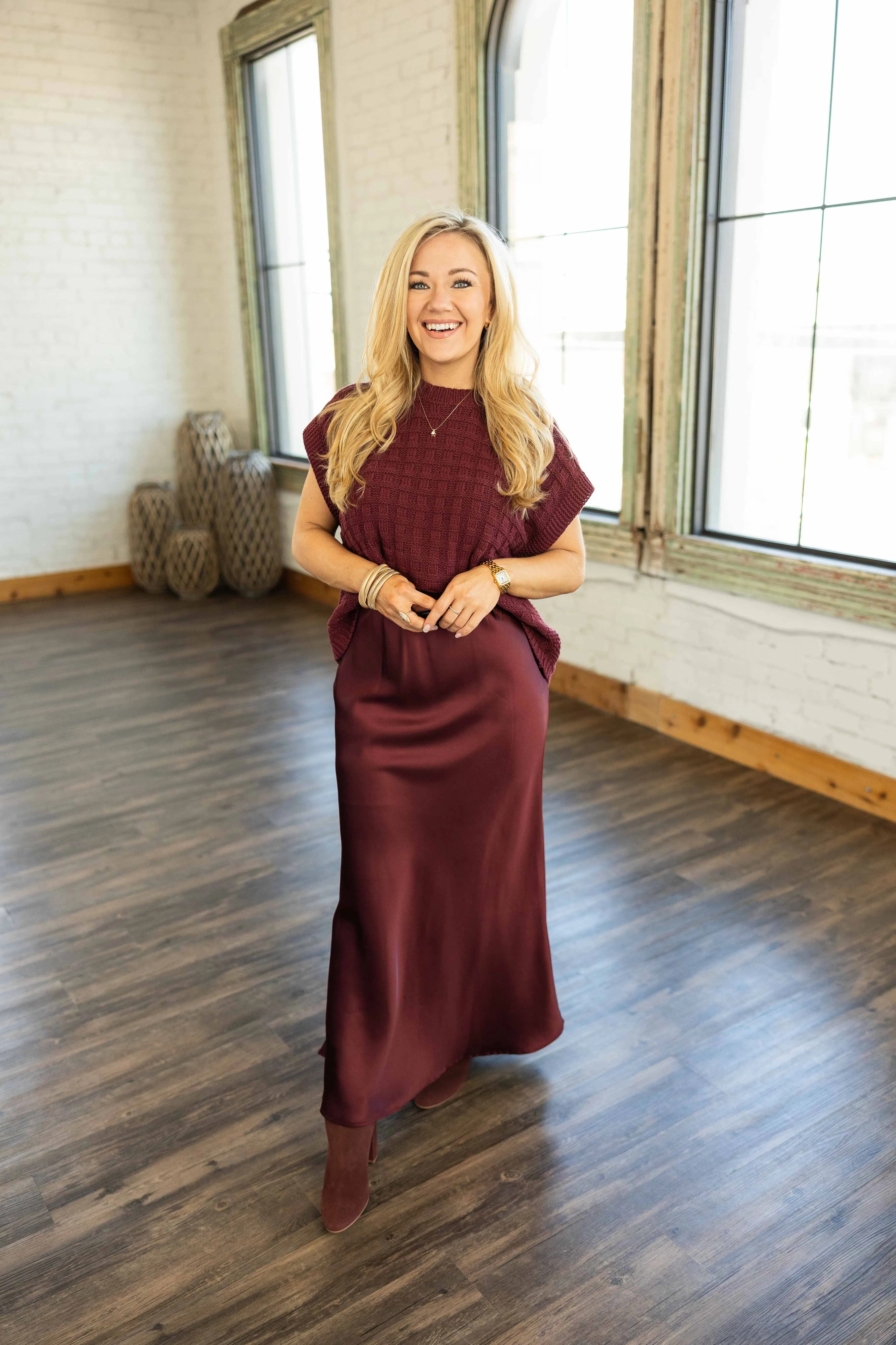 YOU HAD ME AT BORDEAUX MAXI SILK SLIP SKIRT