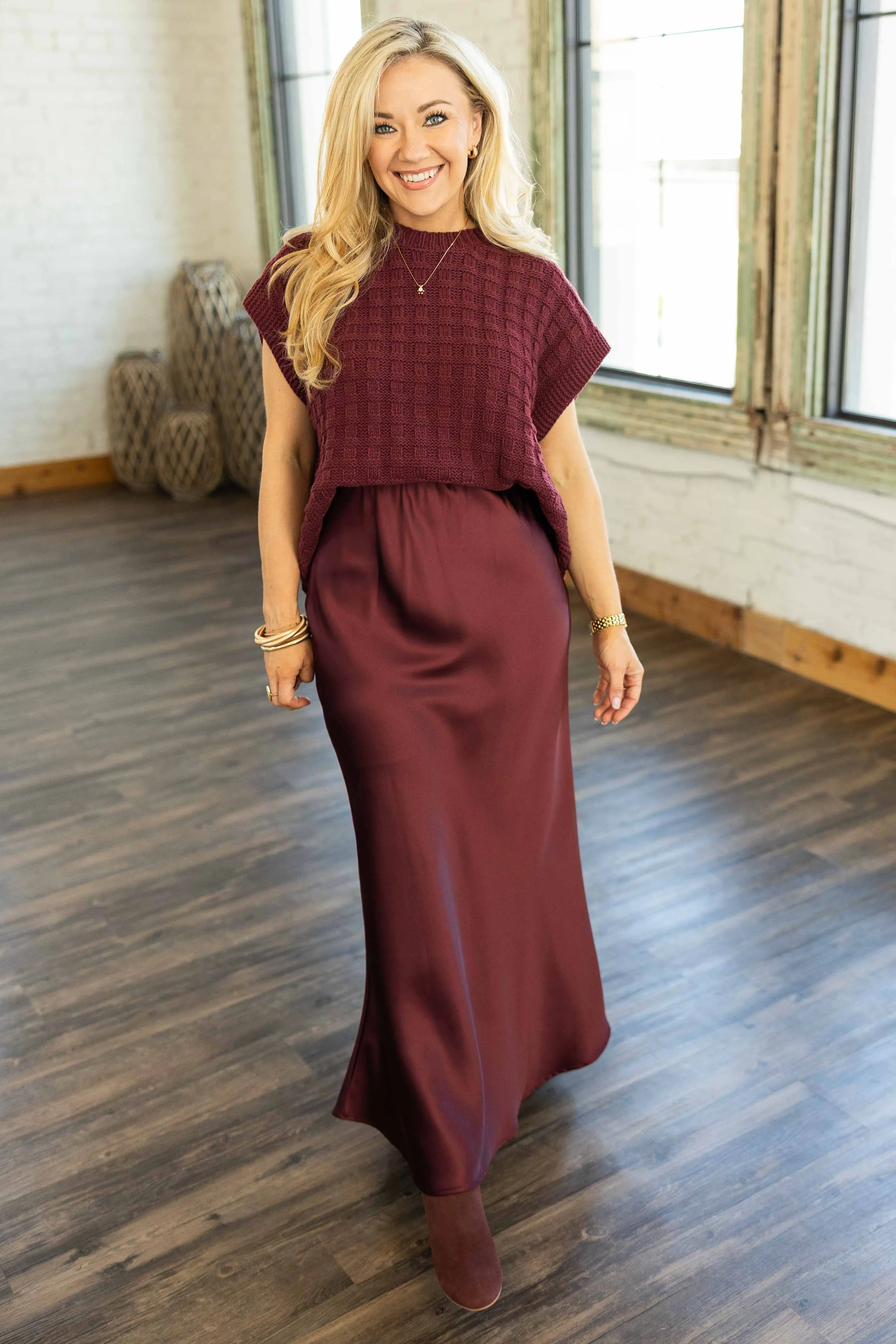 YOU HAD ME AT BORDEAUX MAXI SILK SLIP SKIRT